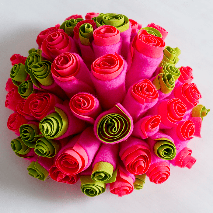 colourful handmade textile flowers