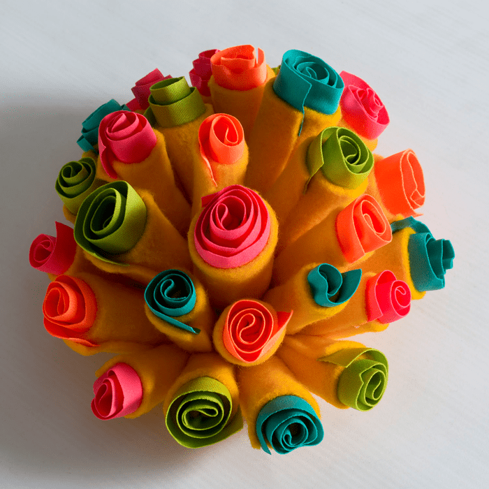 colourful handmade textile flowers